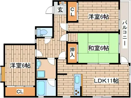 アベニュー六甲篠原(3LDK/2階)の間取り写真