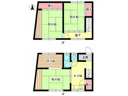 ＪＲ山陽本線 網干駅 徒歩5分 2階建 築57年(4K/1階)の間取り写真