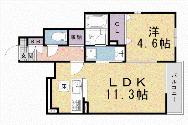 グレーヌ東寺(1LDK/1階)の間取り写真