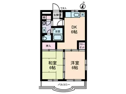 ポポラーレ壱番館(2DK/1階)の間取り写真