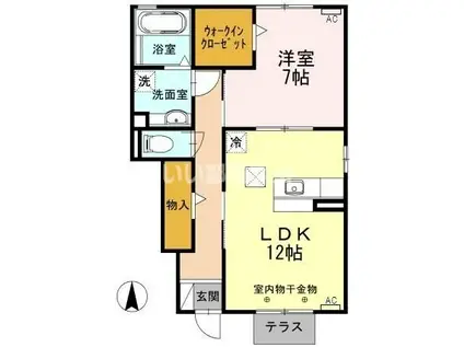 ヒルズII(1LDK/1階)の間取り写真