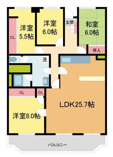 夙川台サンハイツD棟(3LDK/5階)の間取り写真
