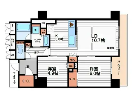 ジオタワー堺筋本町(2LDK/18階)の間取り写真