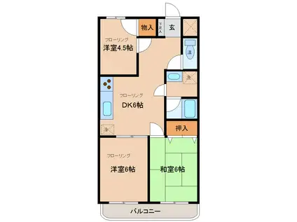 サンハピネスビル(3DK/6階)の間取り写真