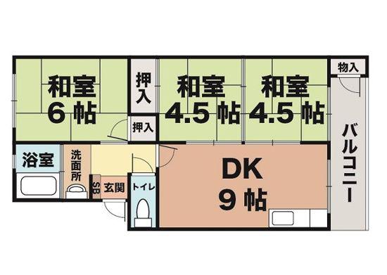 垂水農住3号棟(3DK/3階)の間取り写真