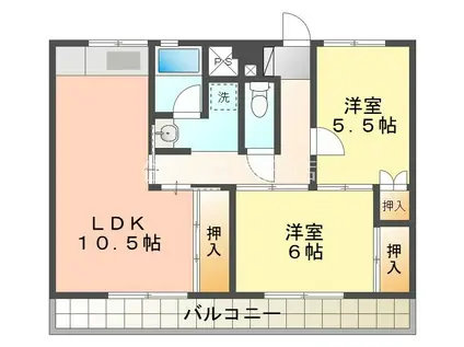 ビレッジハウス三好(2LDK/5階)の間取り写真
