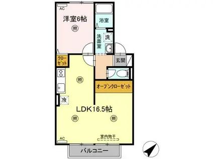 ヴィラ西福原B棟(1LDK/2階)の間取り写真