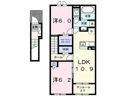 メゾン・エイトピークスA(2LDK/2階)の間取り写真