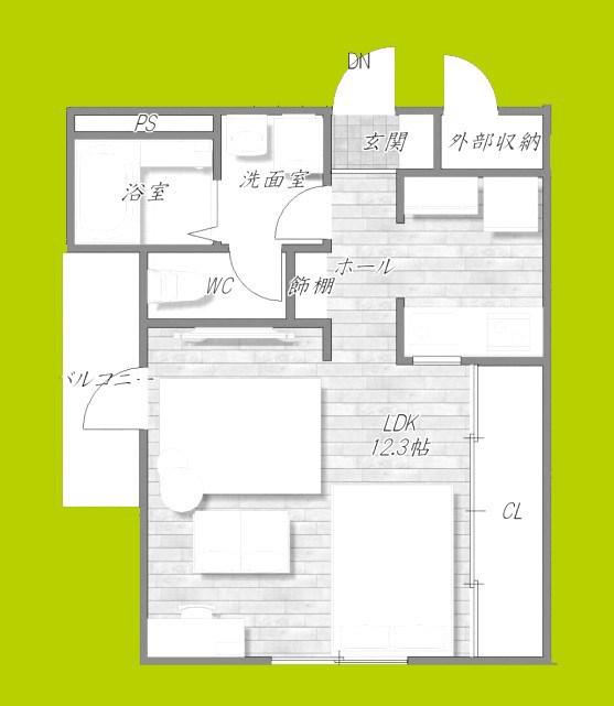 GLANZ COURT JOHN 立花町(1LDK/3階)の間取り写真