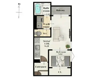 REGALEST薬師堂駅(1LDK/2階)の間取り写真