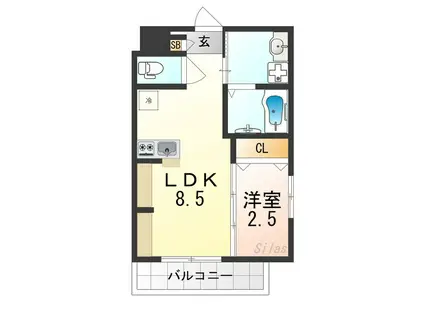 ジーイーオンズ(1LDK/2階)の間取り写真