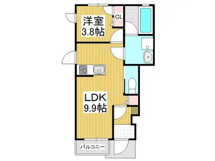 ラッキーリバー(1LDK/1階)の間取り写真