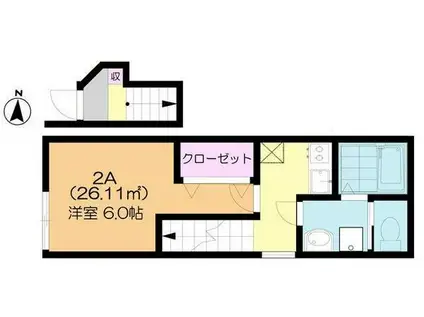 カーサ・ルナ(1K/2階)の間取り写真