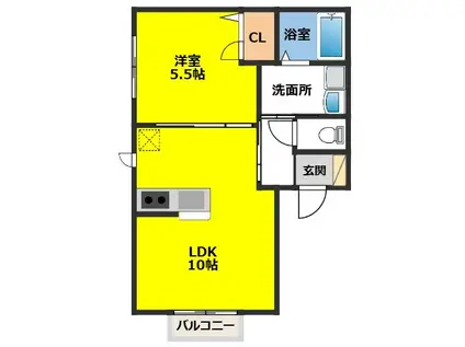 チャコニー(1LDK/1階)の間取り写真