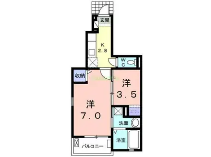 アヴニールI(1K/1階)の間取り写真