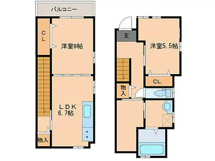 ハッピーフォーエバー花畑(2LDK/1階)の間取り写真