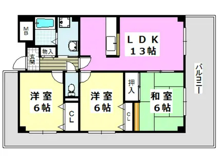 ラルク・アン・シェル(3LDK/4階)の間取り写真