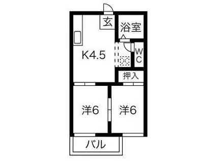 エバーグリーン A棟(2DK/1階)の間取り写真