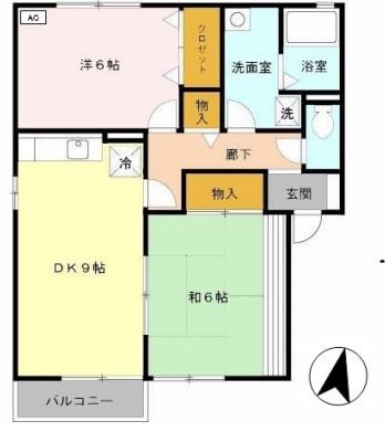 タウンコートオリビエA(2DK/2階)の間取り写真