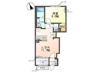 柏市篠籠田 アパート(1LDK/1階)の間取り写真