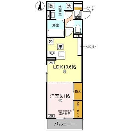 GRAMM西伊達(1LDK/1階)の間取り写真