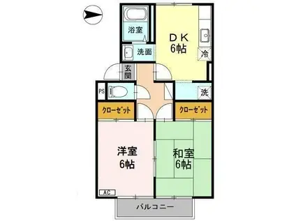 プレジールチェリー(2DK/2階)の間取り写真