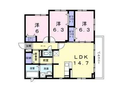 ズュートヴィント(3LDK/3階)の間取り写真