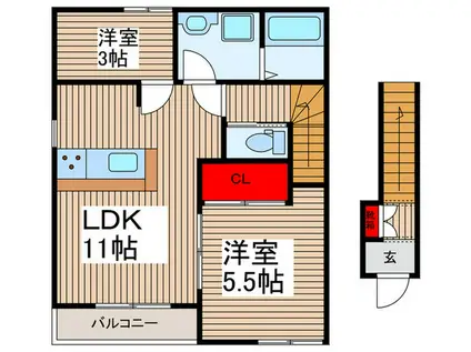 リーブルファイン両新田西町(2LDK/2階)の間取り写真