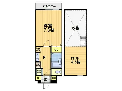 メイプル等持院(1K/2階)の間取り写真