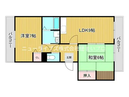 ヴィラヴェールB(2LDK/2階)の間取り写真