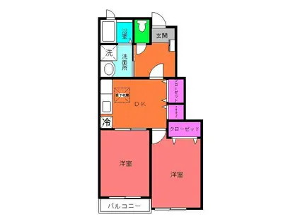 アイリーライフB(2DK/1階)の間取り写真