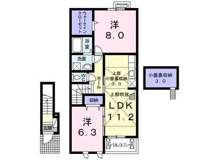 エスポワールあずみの B DK(2LDK/2階)の間取り写真