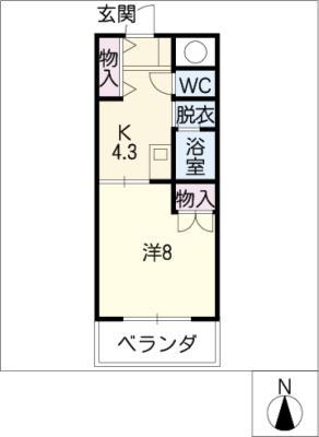 セピアコートII(1K/1階)の間取り写真