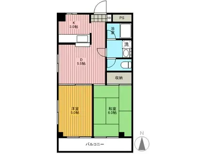 リベルテ関原(2DK/1階)の間取り写真