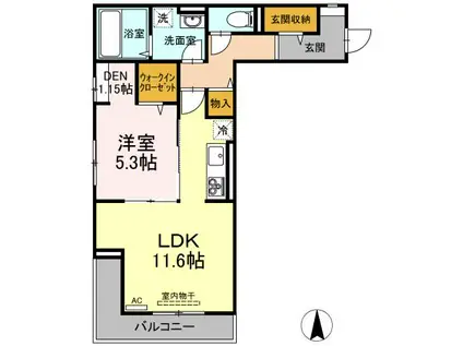 D-ROOM GRACA 中町 イースト(1LDK/2階)の間取り写真