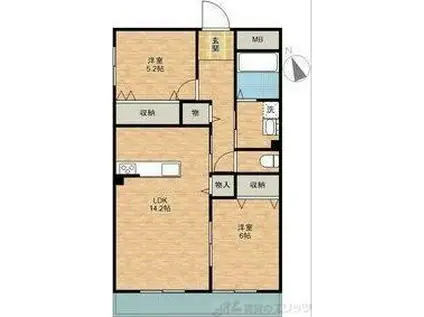 大蔵司2丁目共同(2LDK/2階)の間取り写真