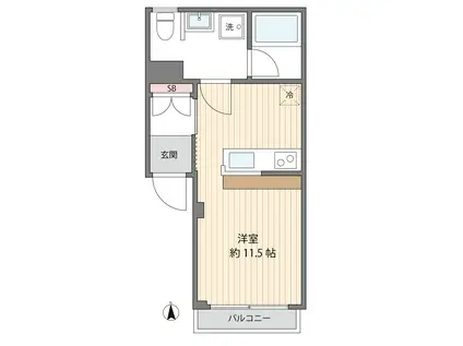 三田豪徳寺コーポ(ワンルーム/3階)の間取り写真