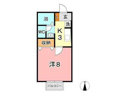 セジュールα(1K/2階)の間取り写真