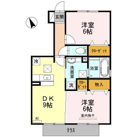 D-ROOM松江東(2DK/1階)の間取り写真