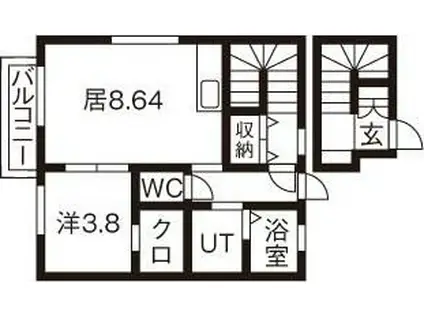 ミウ月が丘(1LDK/2階)の間取り写真