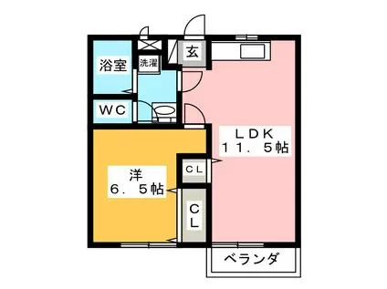 サンハイツ B(1LDK/2階)の間取り写真