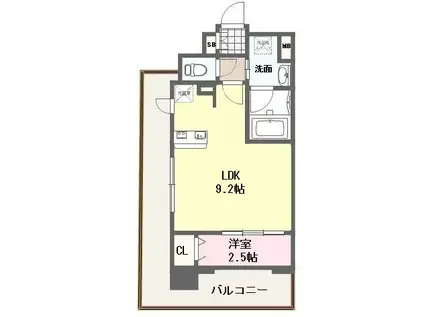 ヴィラージュ博多駅南(1LDK/9階)の間取り写真