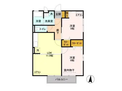 西中居ハイツC(2LDK/2階)の間取り写真