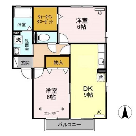 グランデ・カノン(2DK/2階)の間取り写真