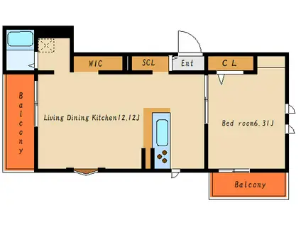  西新町PJ(1LDK/3階)の間取り写真