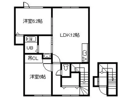 ＪＲ函館本線 旭川駅 徒歩41分 2階建 築46年(2LDK/2階)の間取り写真