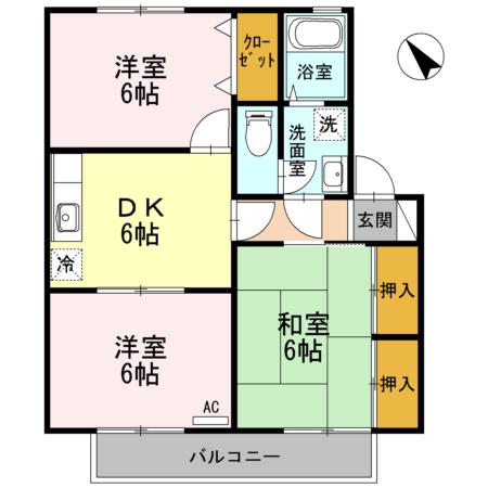 サンハイム東河原I棟(3DK/2階)の間取り写真