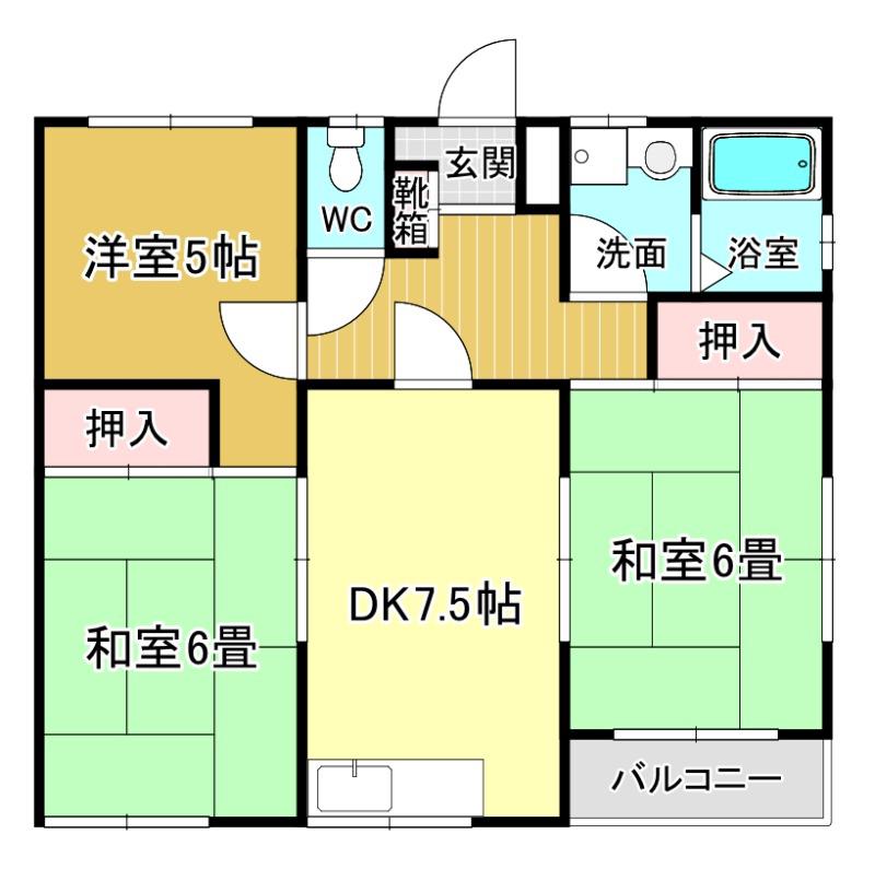百楽マンション(3DK/2階)の間取り写真