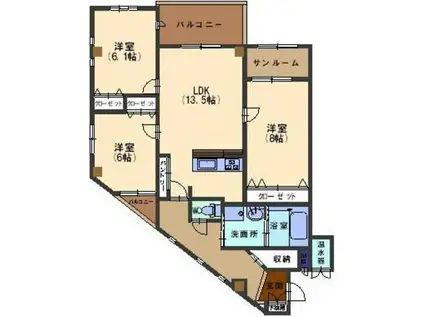 グランドプレイス駅西(3LDK/2階)の間取り写真