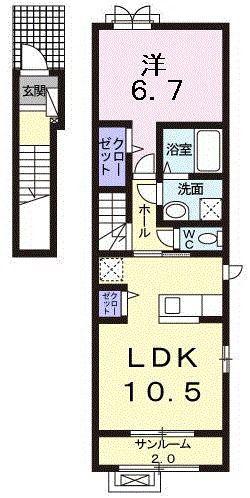 トゥワールフ 十日町(1LDK/2階)の間取り写真